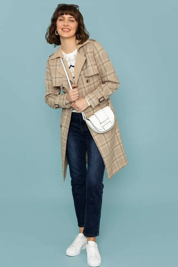 Tan Check Trench Coat