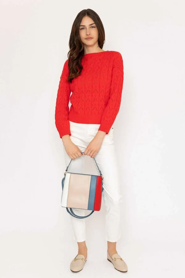 Textured Crew Neck In Red