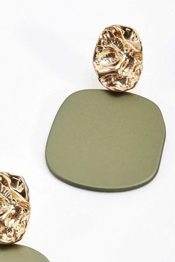 Textured Earrings In Gold & Green