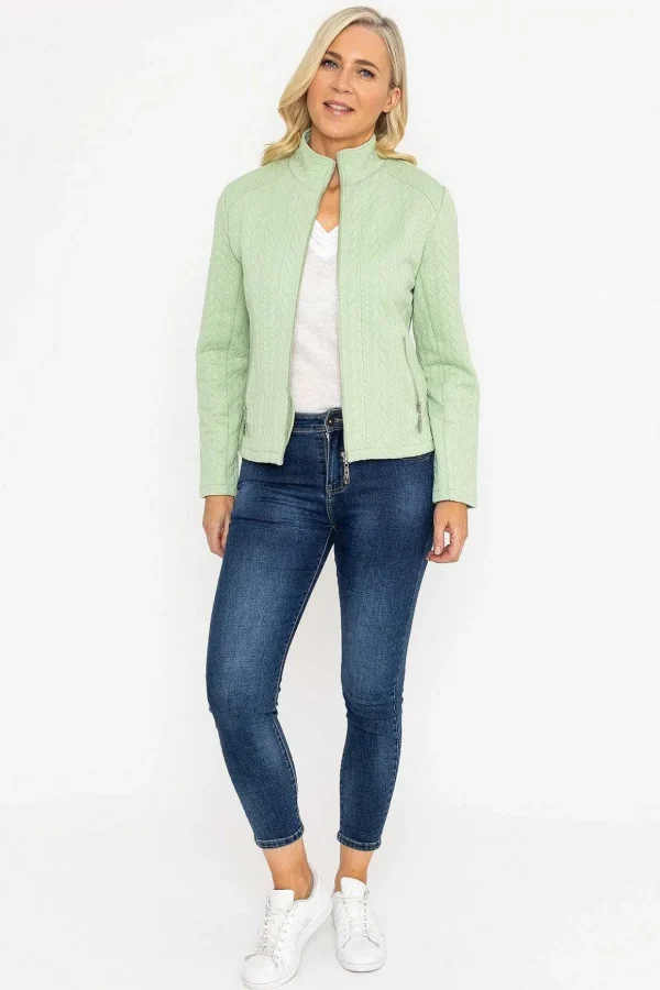 Textured Jersey Zip Jacket In Green