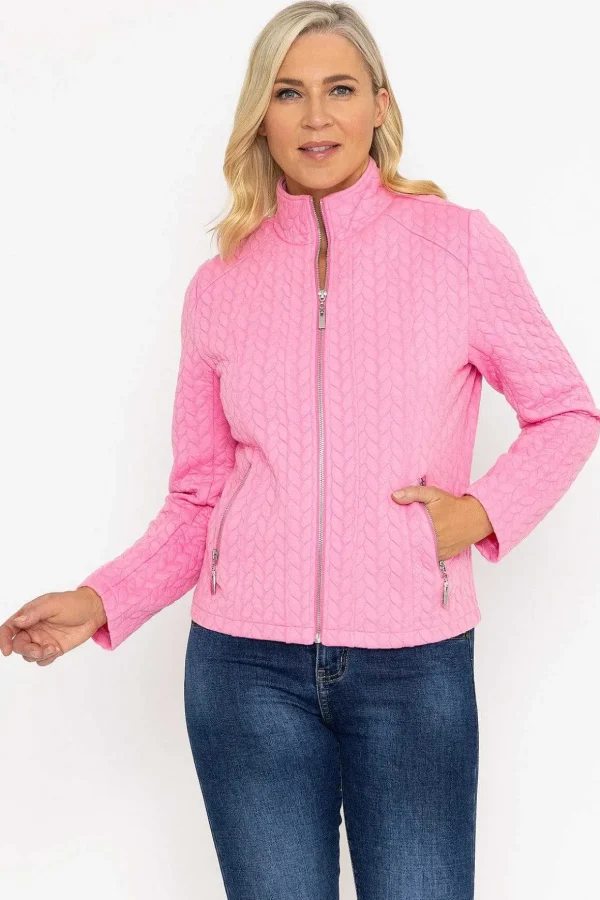 Textured Jersey Zip Jacket In Pink