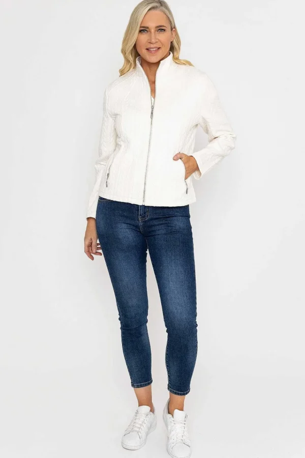 Textured Jersey Zip Jacket In Ecru