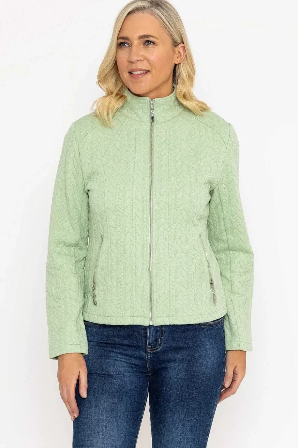 Textured Jersey Zip Jacket In Green
