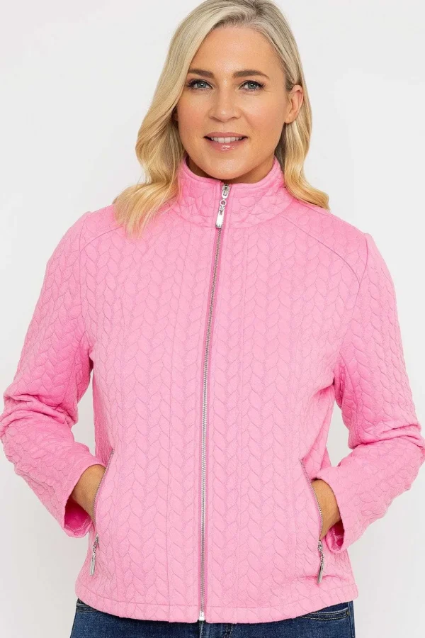 Textured Jersey Zip Jacket In Pink