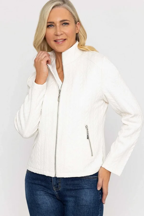 Textured Jersey Zip Jacket In Ecru