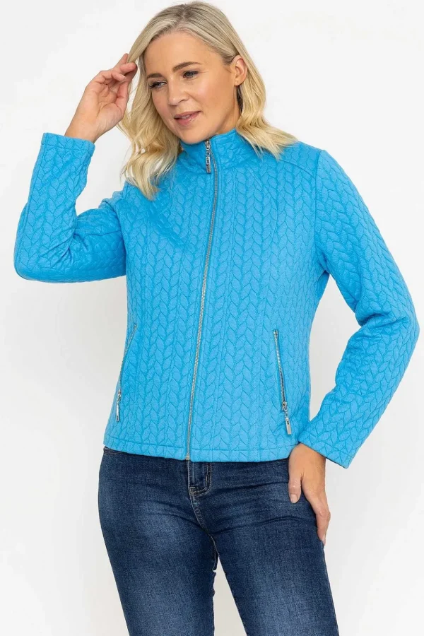 Textured Jersey Zip Jacket In Blue