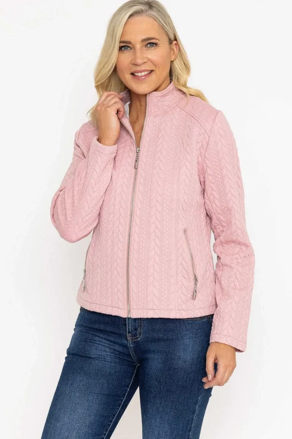 Textured Jersey Zip Jacket In Pink