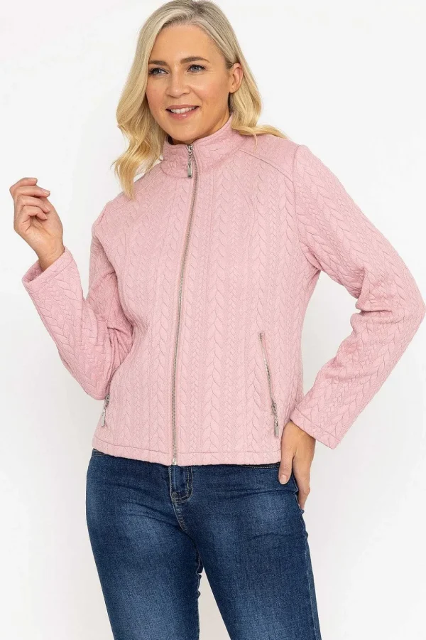 Textured Jersey Zip Jacket In Pink