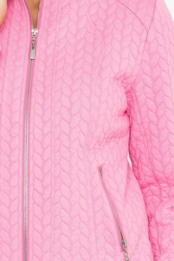 Textured Jersey Zip Jacket In Pink