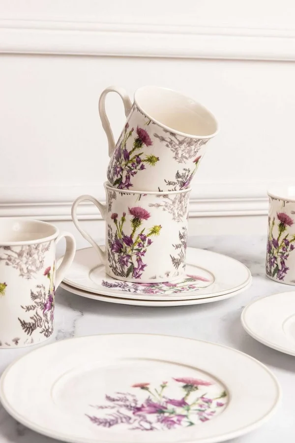 Thistle White Bone China Set Of 4 Mugs