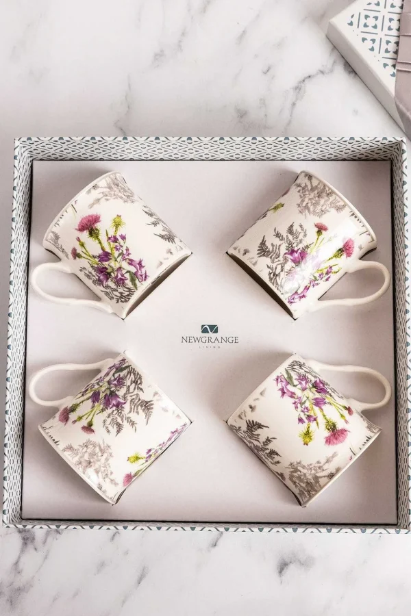 Thistle White Bone China Set Of 4 Mugs