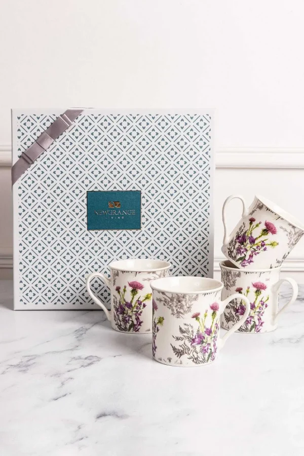 Thistle White Bone China Set Of 4 Mugs
