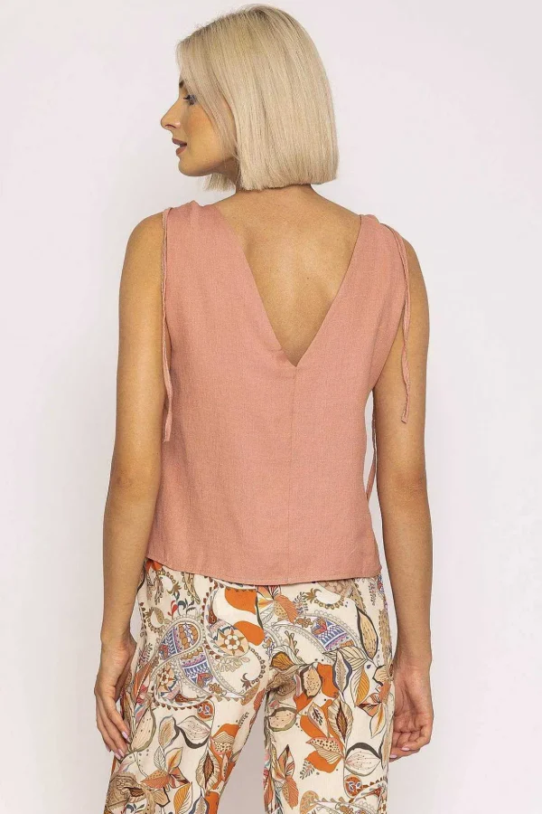 Tie Shoulder Top In Pink