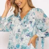 Tie Sleeve Blouse In Blue Print