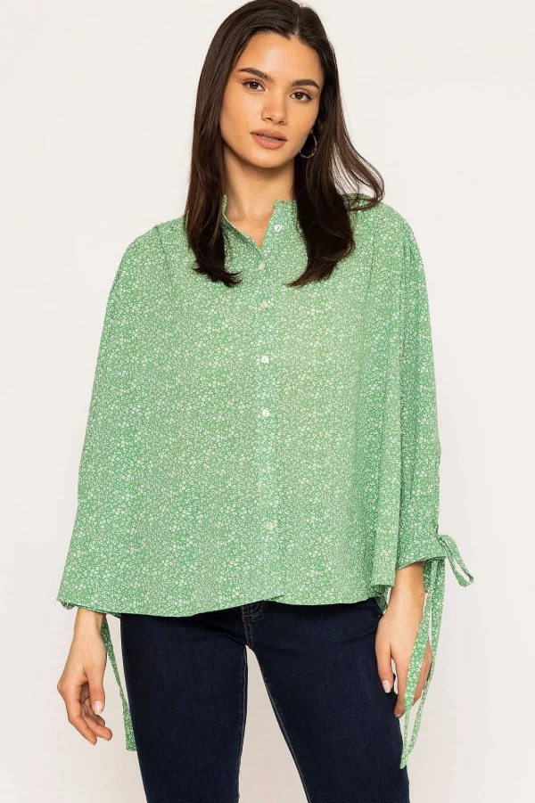 Tie Sleeve Blouse In Green