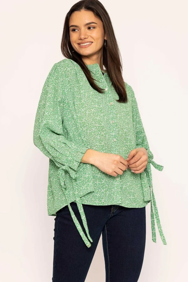 Tie Sleeve Blouse In Green