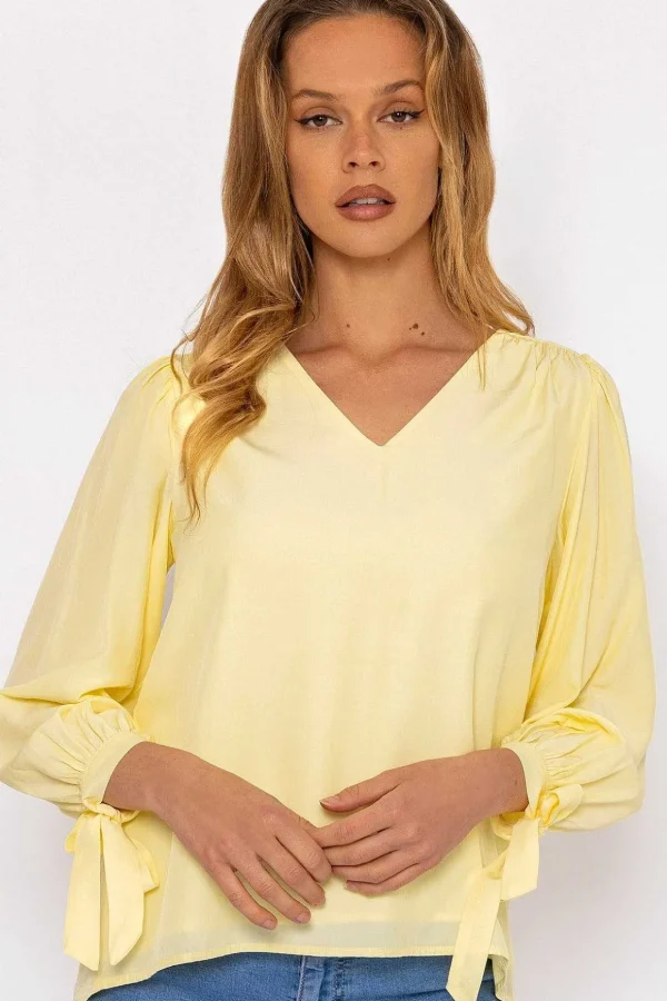 Tie Sleeve Top In Lemon