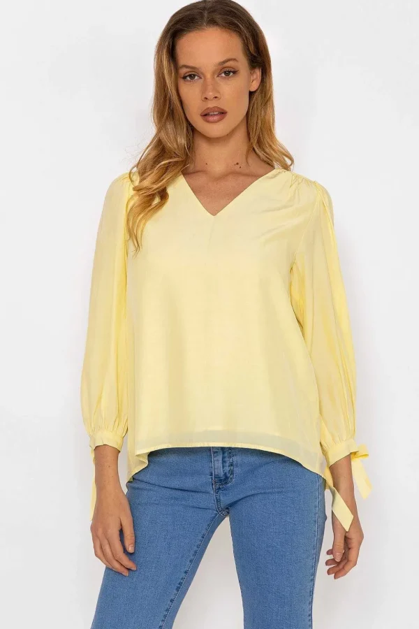 Tie Sleeve Top In Lemon