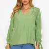Tie Sleeve Top In Sage