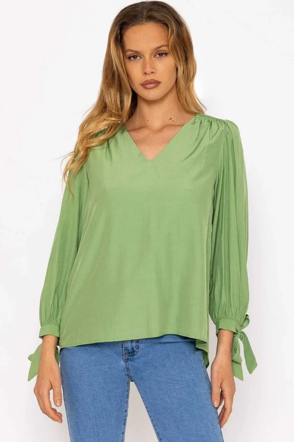 Tie Sleeve Top In Sage