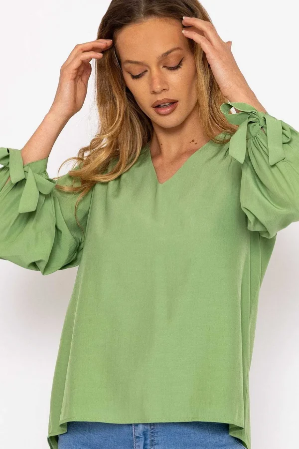 Tie Sleeve Top In Sage