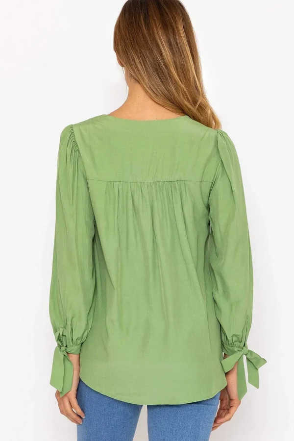 Tie Sleeve Top In Sage