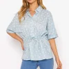 Tie Waist Blouse In Blue