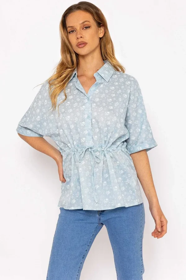 Tie Waist Blouse In Blue