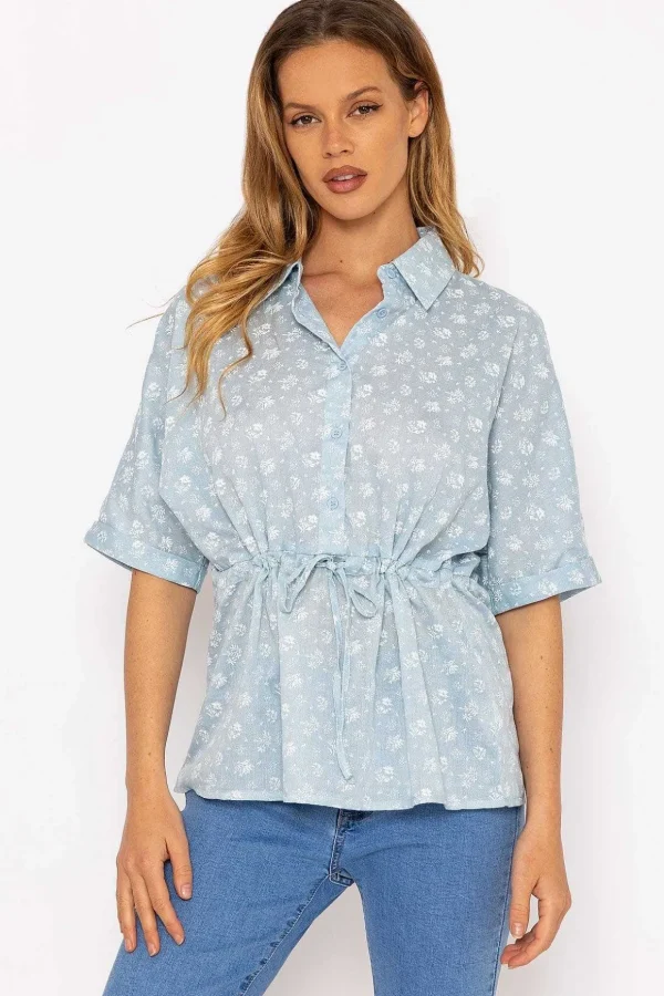 Tie Waist Blouse In Blue
