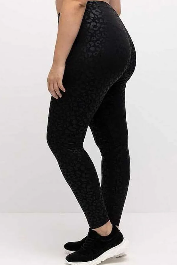 Tonal Leopard Print Stretch Leggings In Black