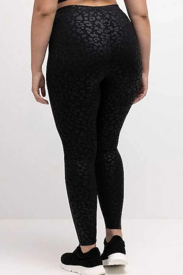 Tonal Leopard Print Stretch Leggings In Black