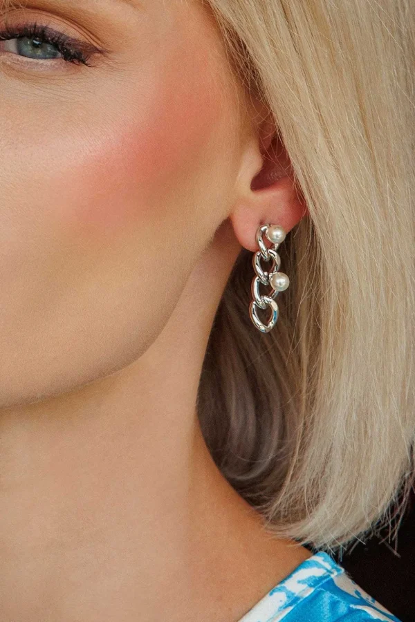 Triple Link Earrings In Silver