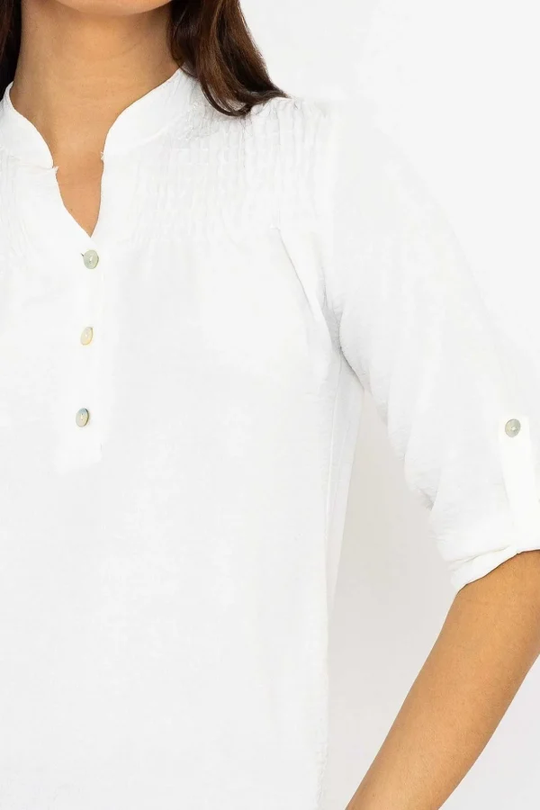 Turn Up Sleeve Top In Ecru