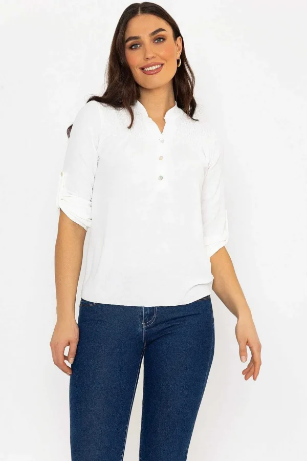 Turn Up Sleeve Top In Ecru