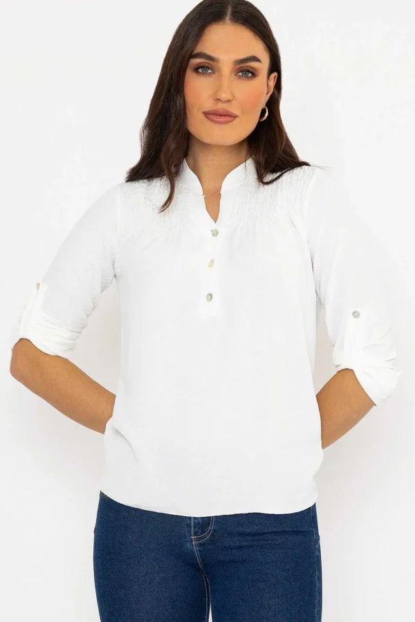 Turn Up Sleeve Top In Ecru