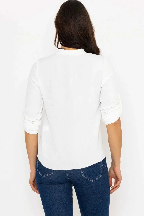 Turn Up Sleeve Top In Ecru