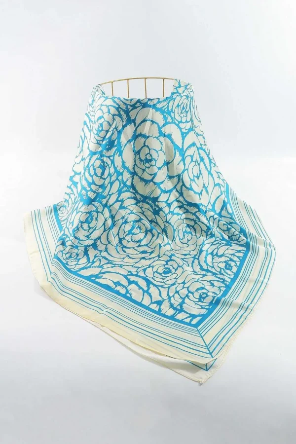 Two Tone Floral Scarf In Blue
