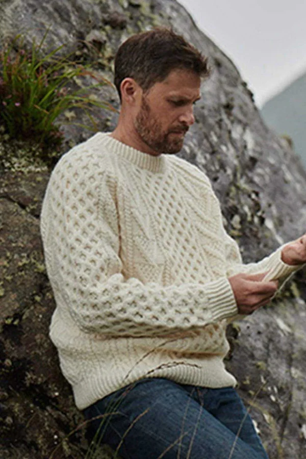Unisex Handknit Merino Wool Sweater In Cream