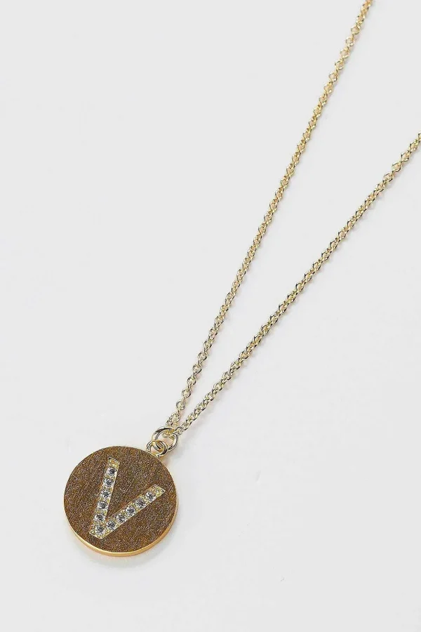 V Initial Necklace In Gold