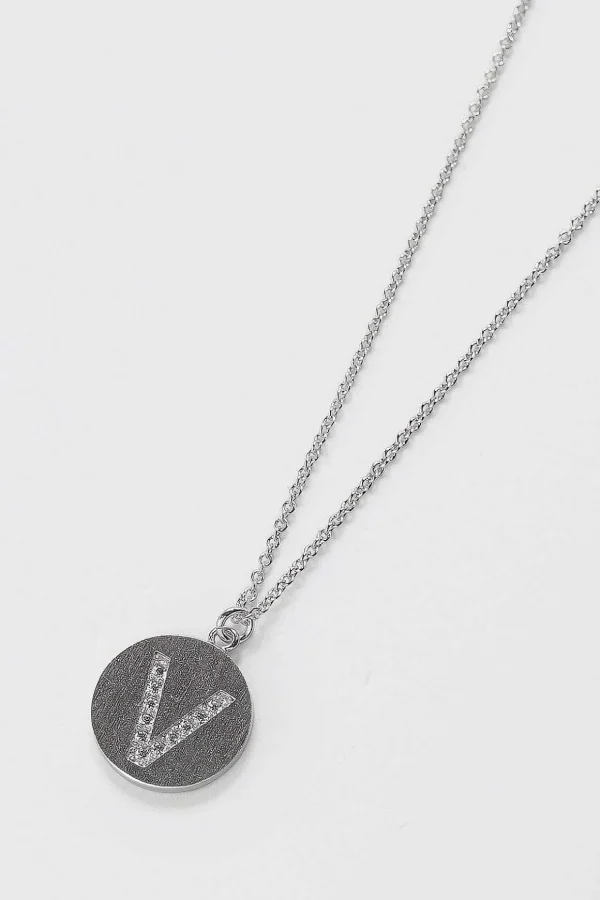 V Initial Necklace In Silver