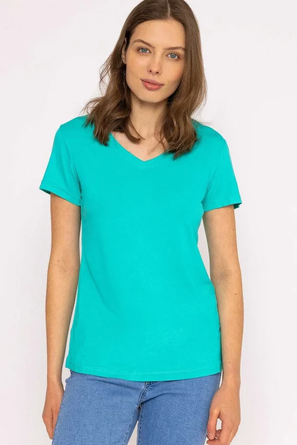 V Neck Tee In Aqua