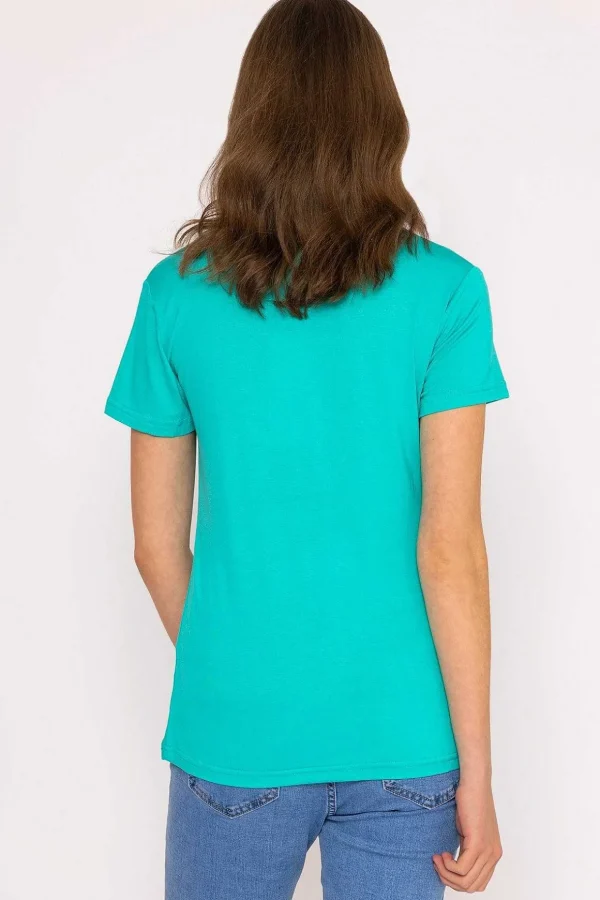 V Neck Tee In Aqua
