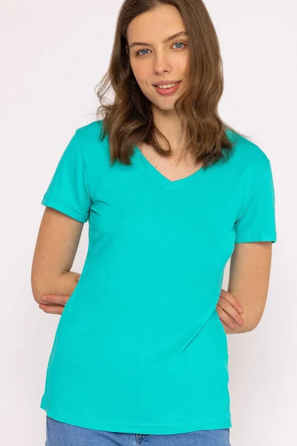V Neck Tee In Aqua