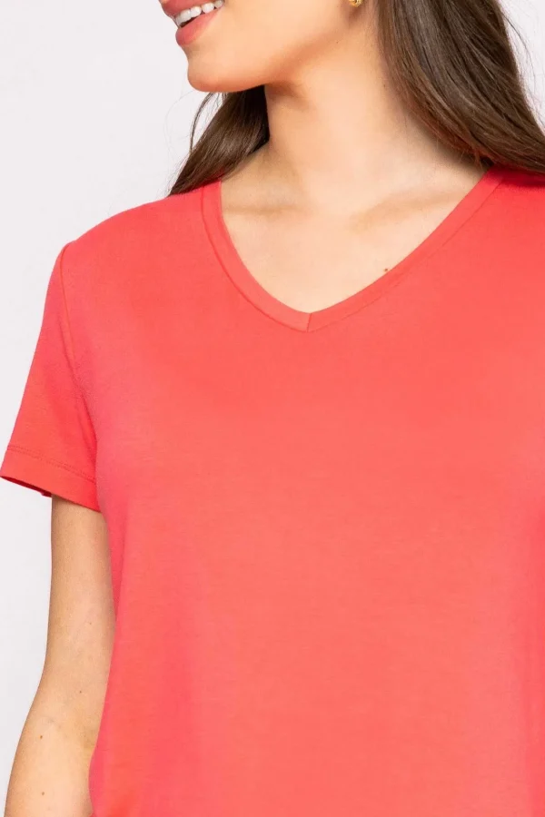 V Neck Tee In Coral