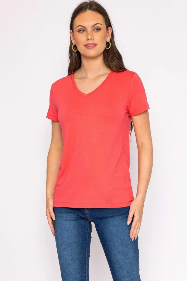 V Neck Tee In Coral
