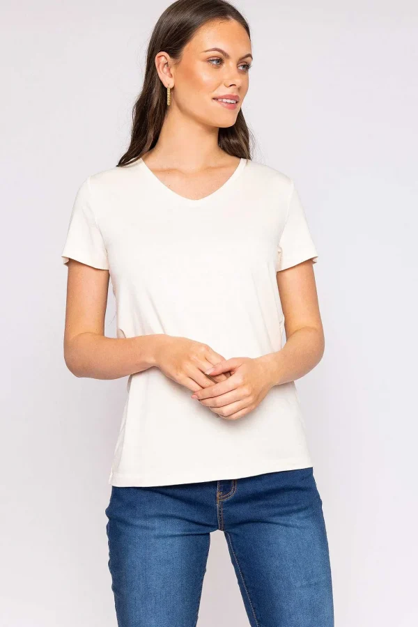 V Neck Tee In Ecru