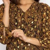 V Neck Tie Sleeve Top In Gold Animal Print