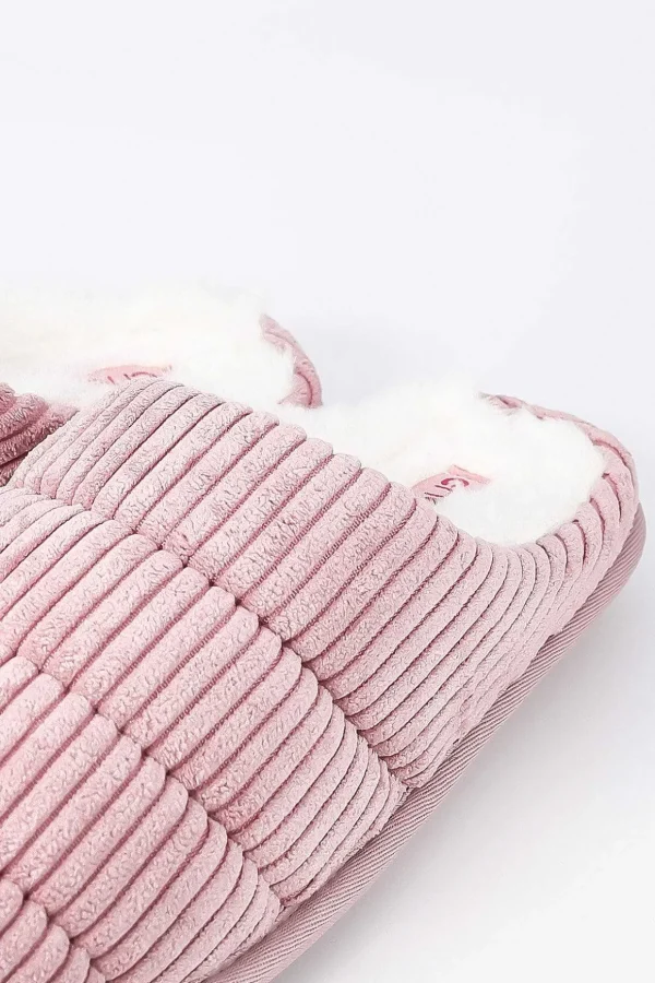Velour Ribbed Mule Slipper In Pink
