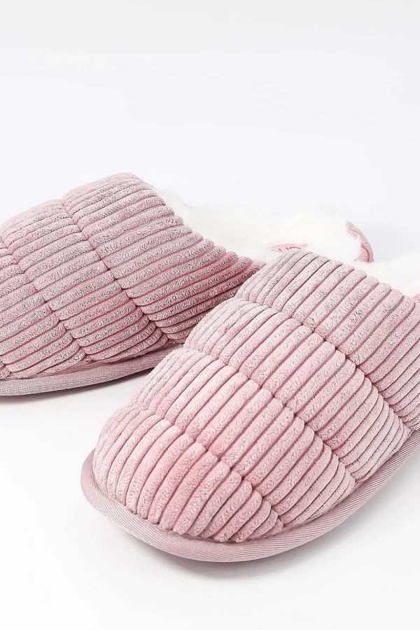 Velour Ribbed Mule Slipper In Pink