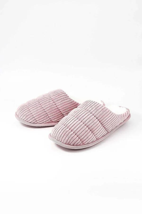 Velour Ribbed Mule Slipper In Pink